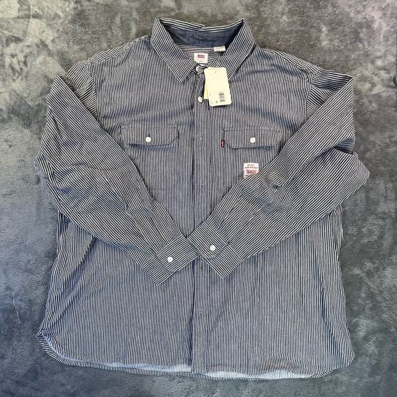 Levis Shirt Mens XXL Worker Long Sleeve Button Up Striped - Picture 1 of 9
